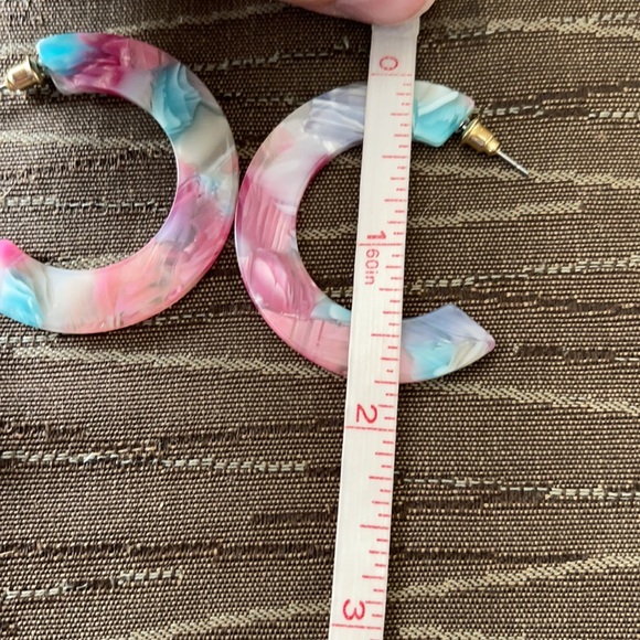 Pink/White/Aqua/Purple Watercolor Epoxy Earrings - Picture 5 of 7